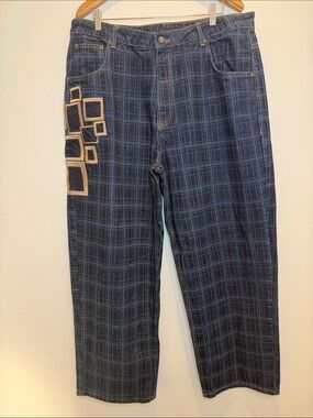 derSchutze “Gallery” laser Printed Baggy Denim Y2K Wide Leg Jeans Size 36 NWOT